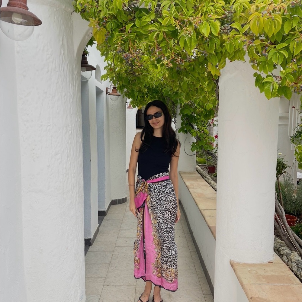 Versace Pink and Black Leopard Print scarf